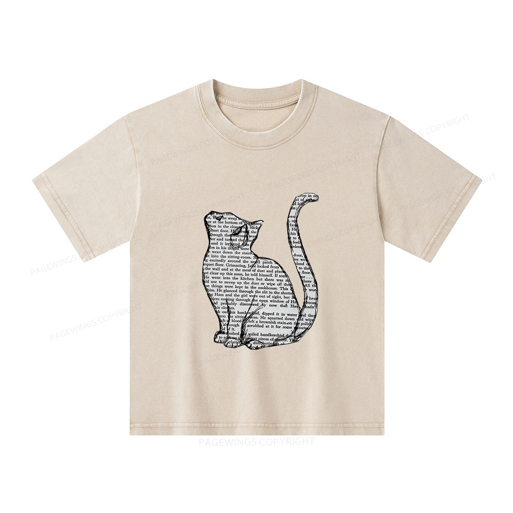 Pagewings Lots Of Books And Cute Cats Unisex Kids Washed T-shirt