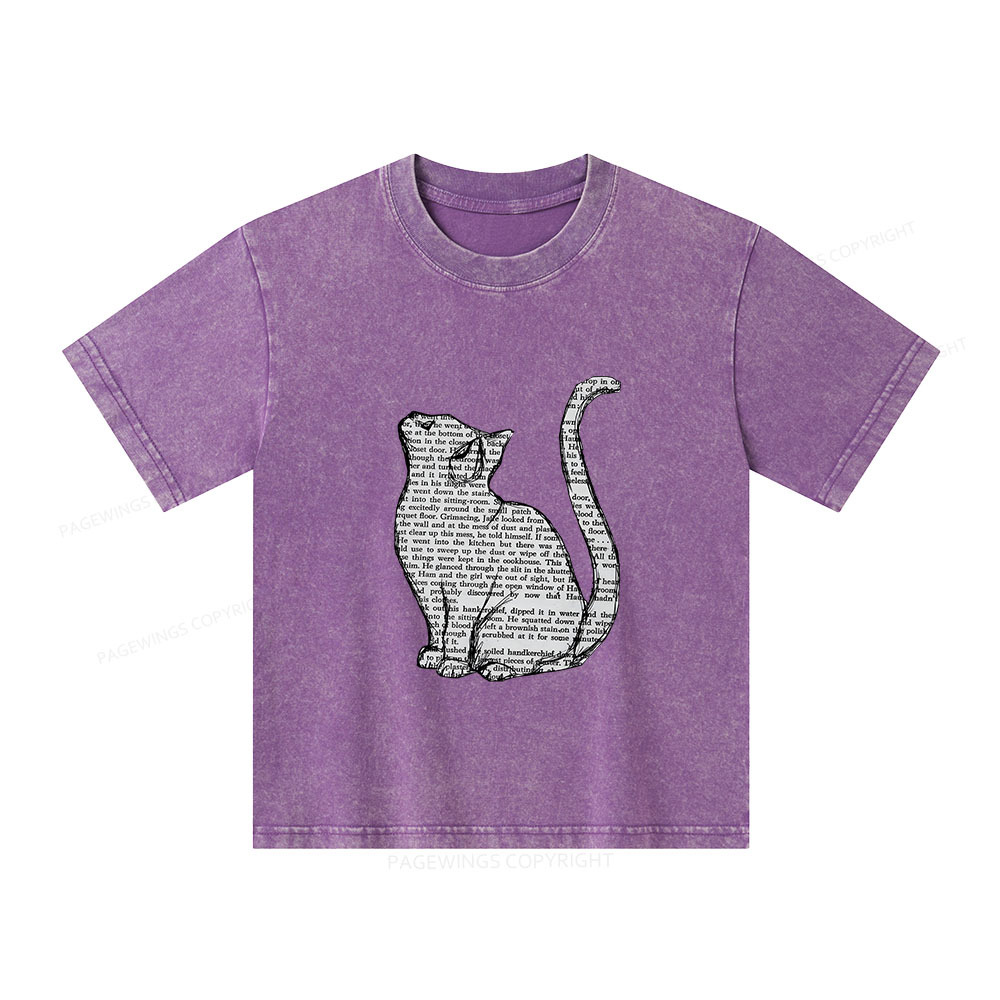 Pagewings Lots Of Books And Cute Cats Unisex Kids Washed T-shirt