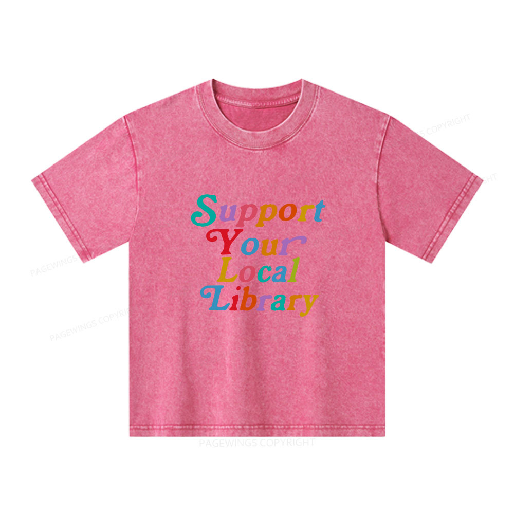Pagewings Support Your Local Library Unisex Kids Washed T-shirt