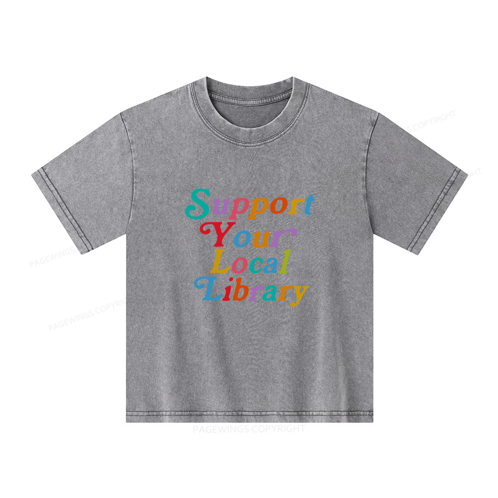 Pagewings Support Your Local Library Unisex Kids Washed T-shirt