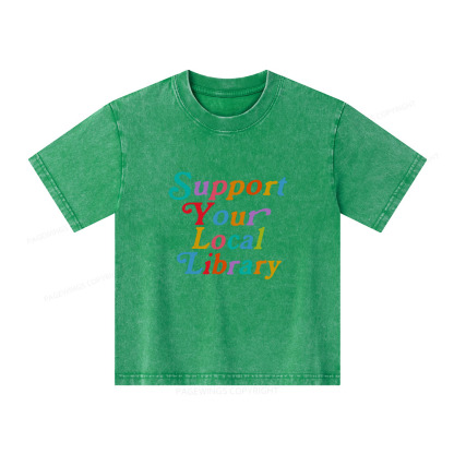 Pagewings Support Your Local Library Unisex Kids Washed T-shirt