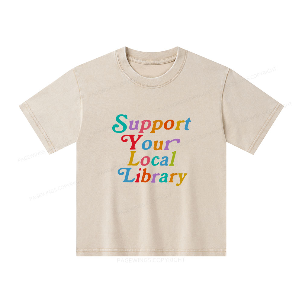 Pagewings Support Your Local Library Unisex Kids Washed T-shirt