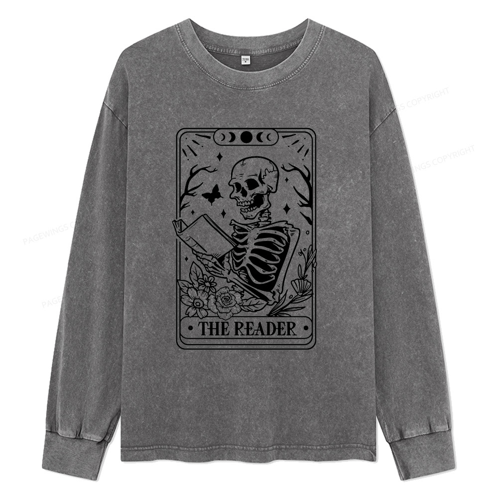 Pagewings Halloween The Reader Tarot Card Unisex Washed Long Sleeve T-shirt