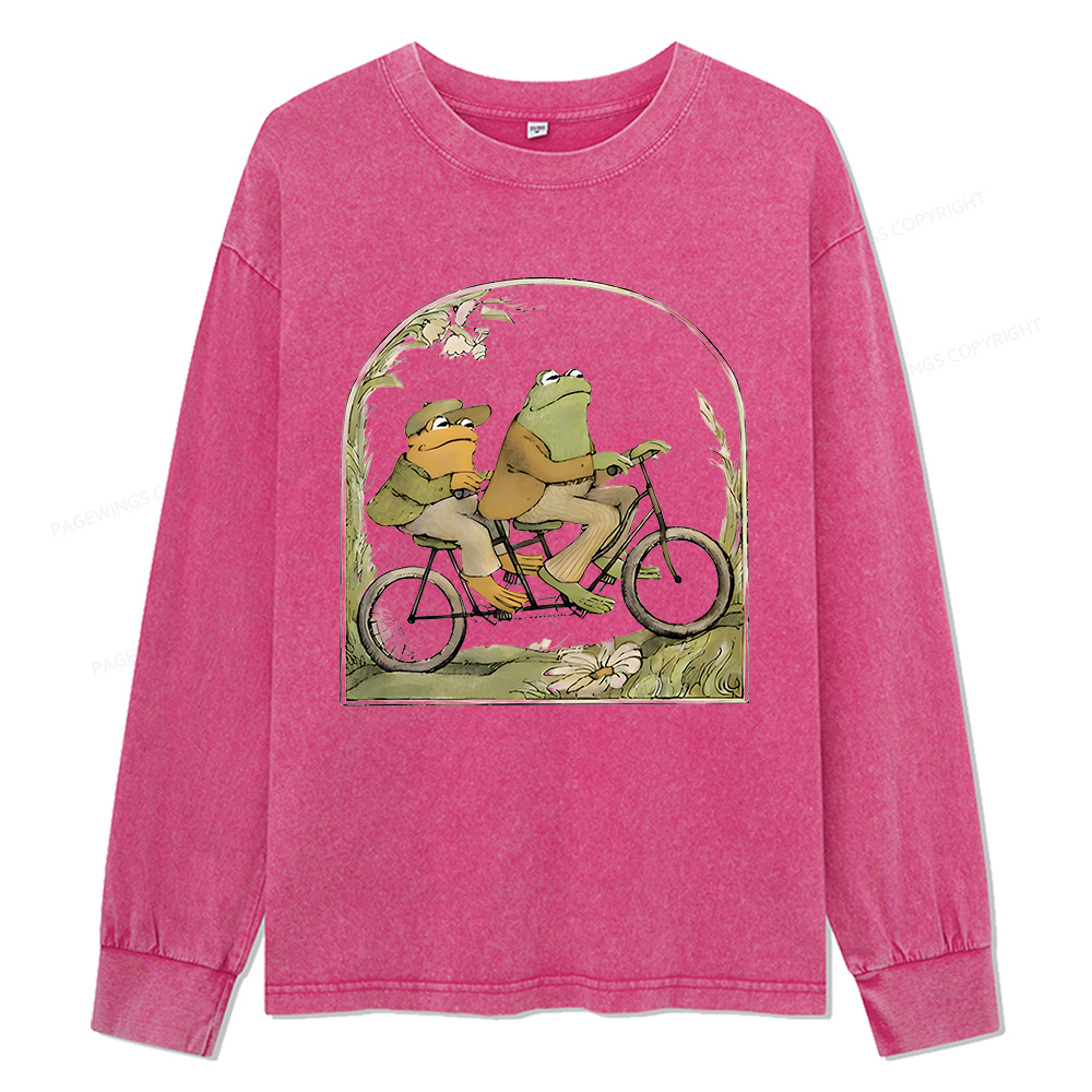 Pagewings Frog And Toad Book Vintage Unisex Washed Long Sleeve T-shirt
