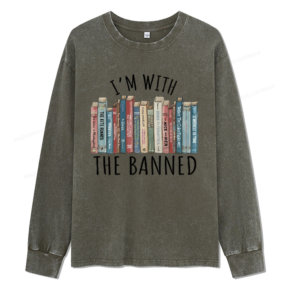 Pagewings I'm With The Banned Unisex Washed Long Sleeve T-shirt