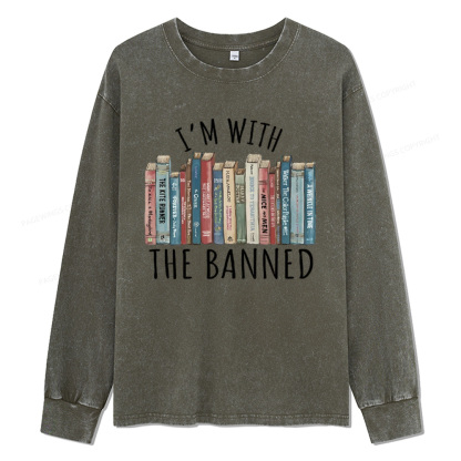 Pagewings I'm With The Banned Unisex Washed Long Sleeve T-shirt