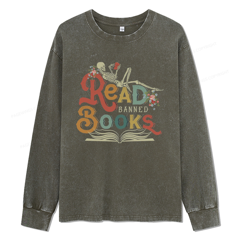 Pagewings Read Banned Books Unisex Washed Long Sleeve T-shirt
