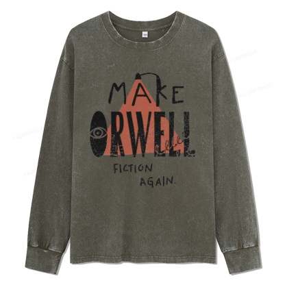 Pagewings Make Orwell Fiction Again Unisex Washed Long Sleeve T-shirt