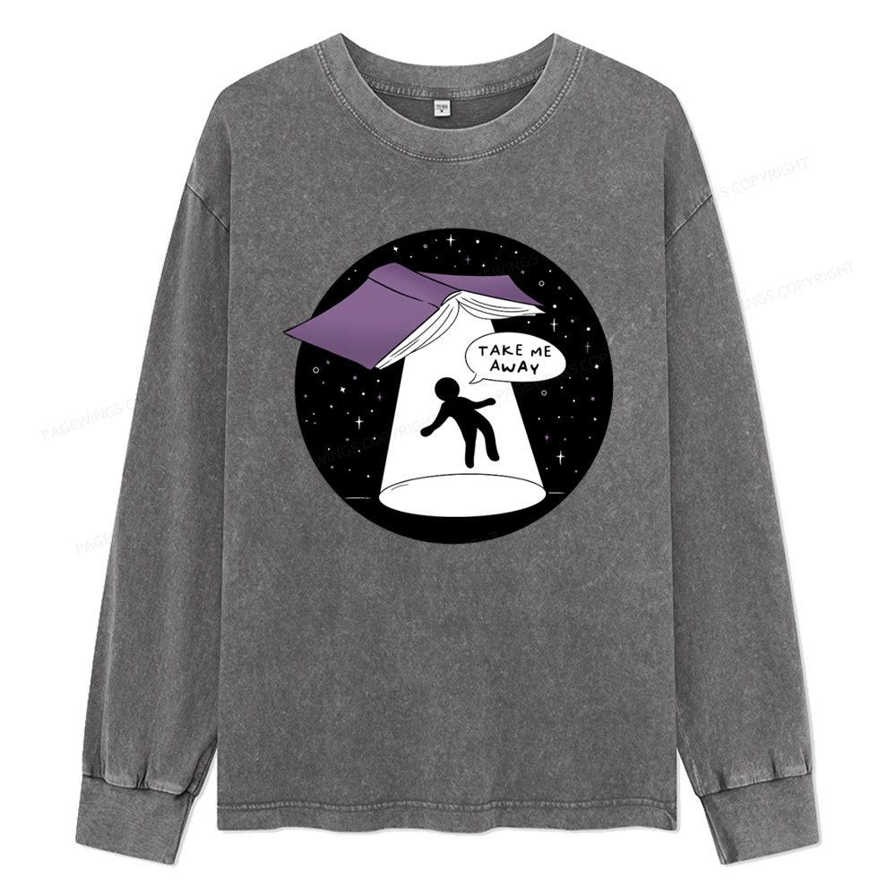 Pagewings Take Me Away Unisex Washed Long Sleeve T-shirt