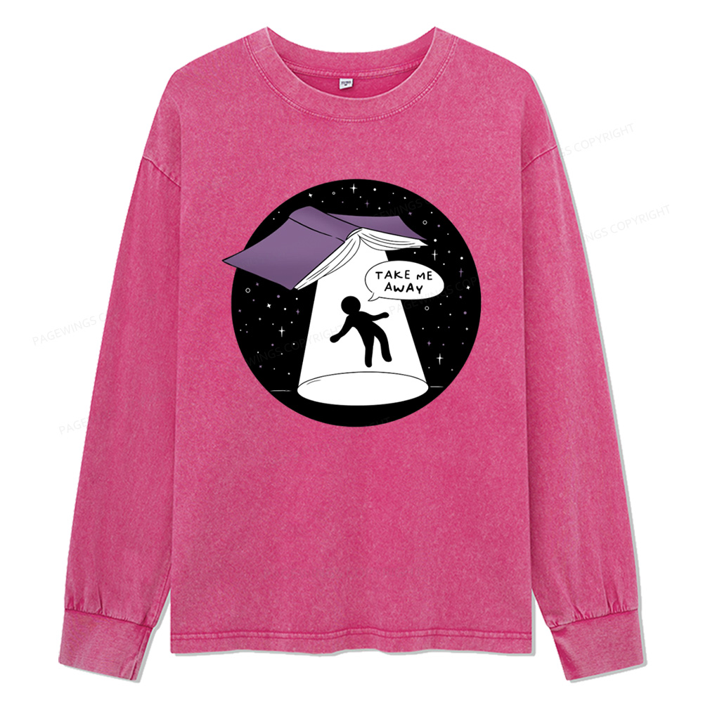 Pagewings Take Me Away Unisex Washed Long Sleeve T-shirt