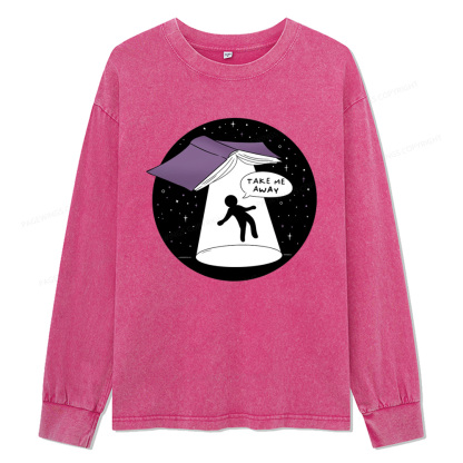 Pagewings Take Me Away Unisex Washed Long Sleeve T-shirt