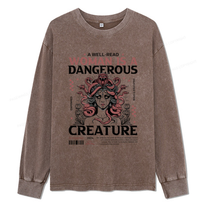 Pagewings A Well-Read Woman is A Dangerous Creature Unisex Washed Long Sleeve T-shirt