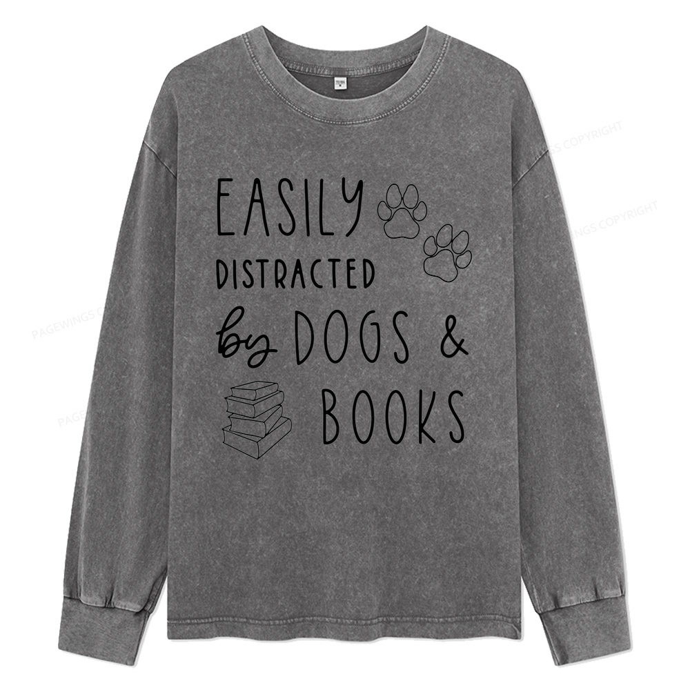 Pagewings Dogs And Books Unisex Washed Long Sleeve T-shirt