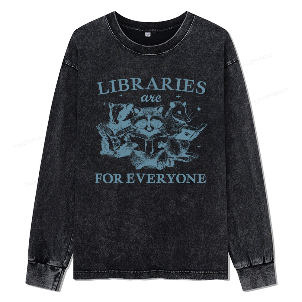 Pagewings Libraries Are For Everyone Unisex Washed Long Sleeve T-shirt