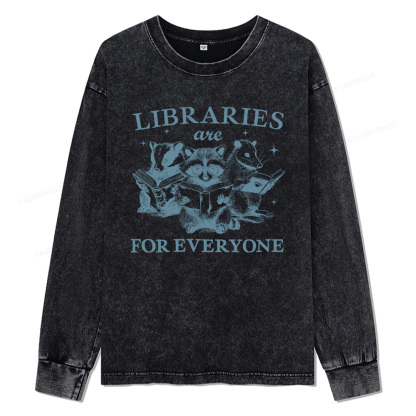 Pagewings Libraries Are For Everyone Unisex Washed Long Sleeve T-shirt
