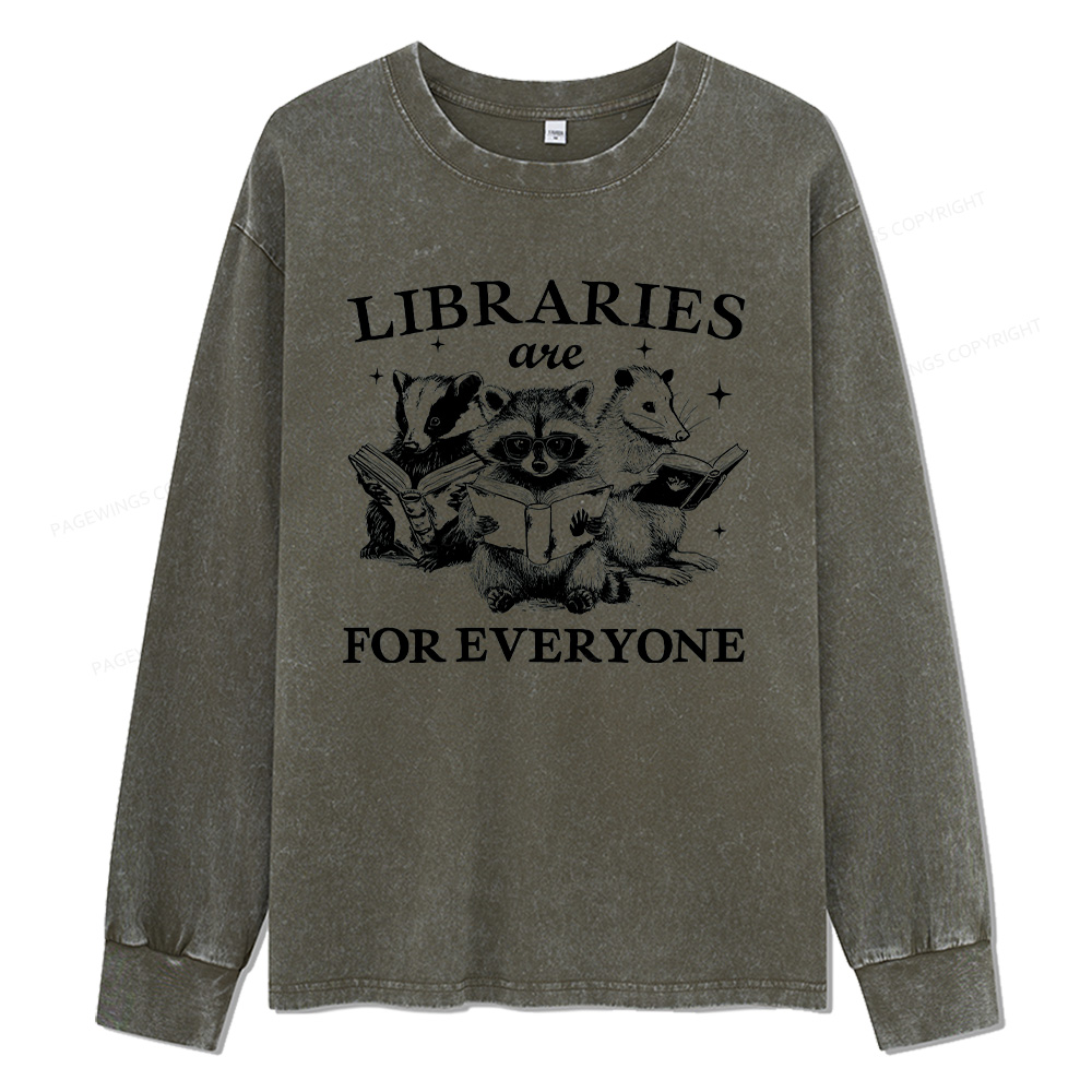 Pagewings Libraries Are For Everyone Unisex Washed Long Sleeve T-shirt