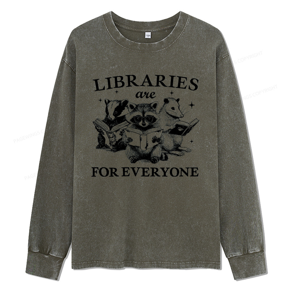 Pagewings Libraries Are For Everyone Unisex Washed Long Sleeve T-shirt