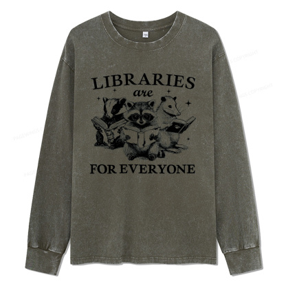 Pagewings Libraries Are For Everyone Unisex Washed Long Sleeve T-shirt