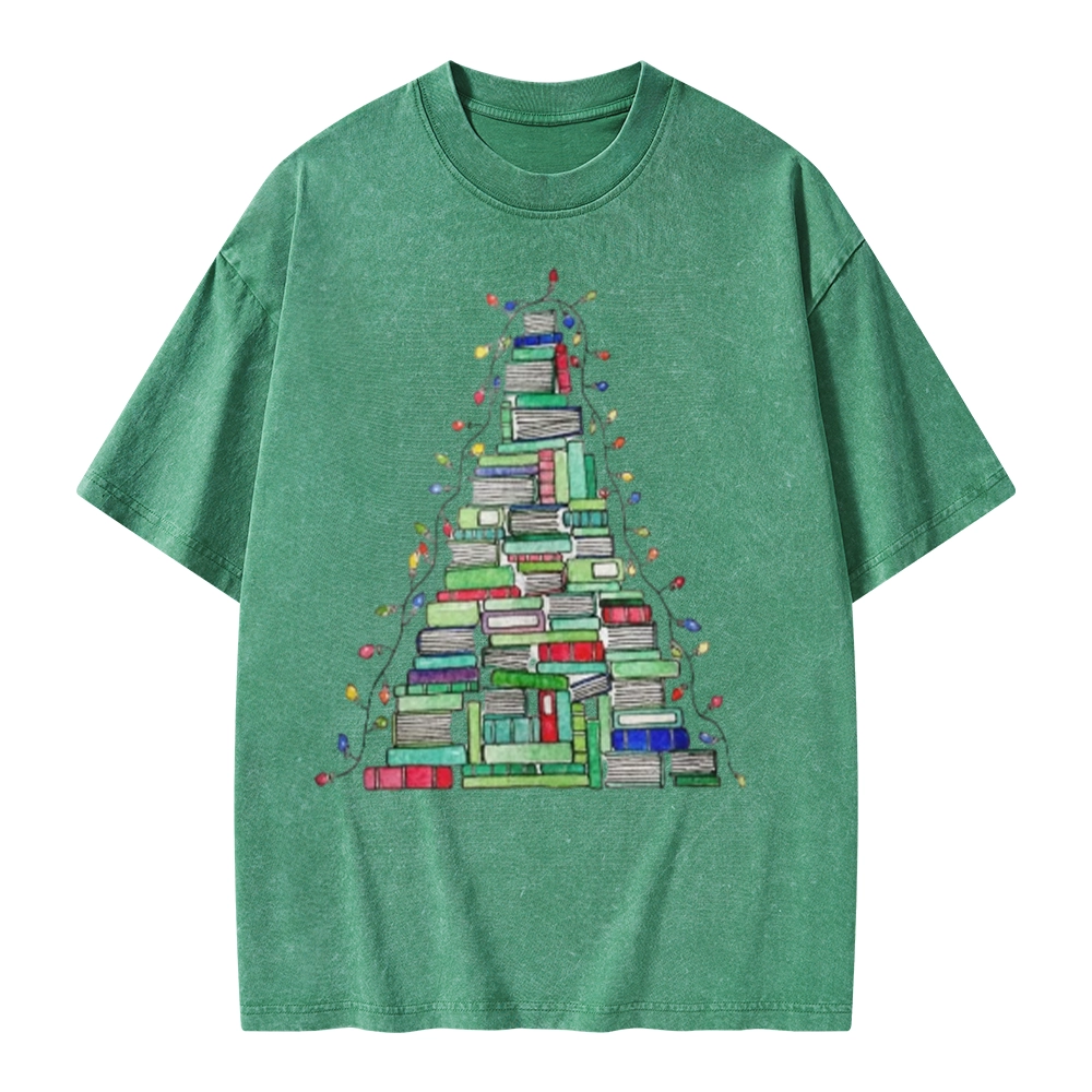 Pagewings Christmas Book Tree Unisex Washed T-shirt