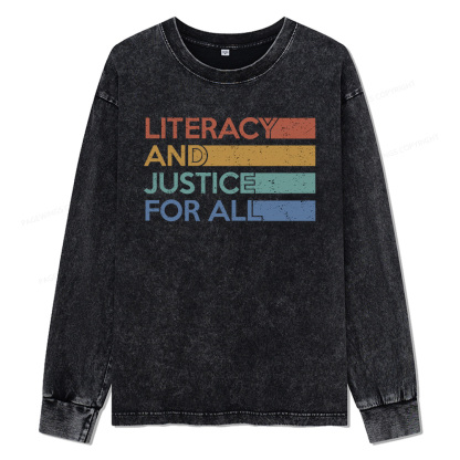 Pagewings Literacy and Justice For All Unisex Washed Long Sleeve T-shirt