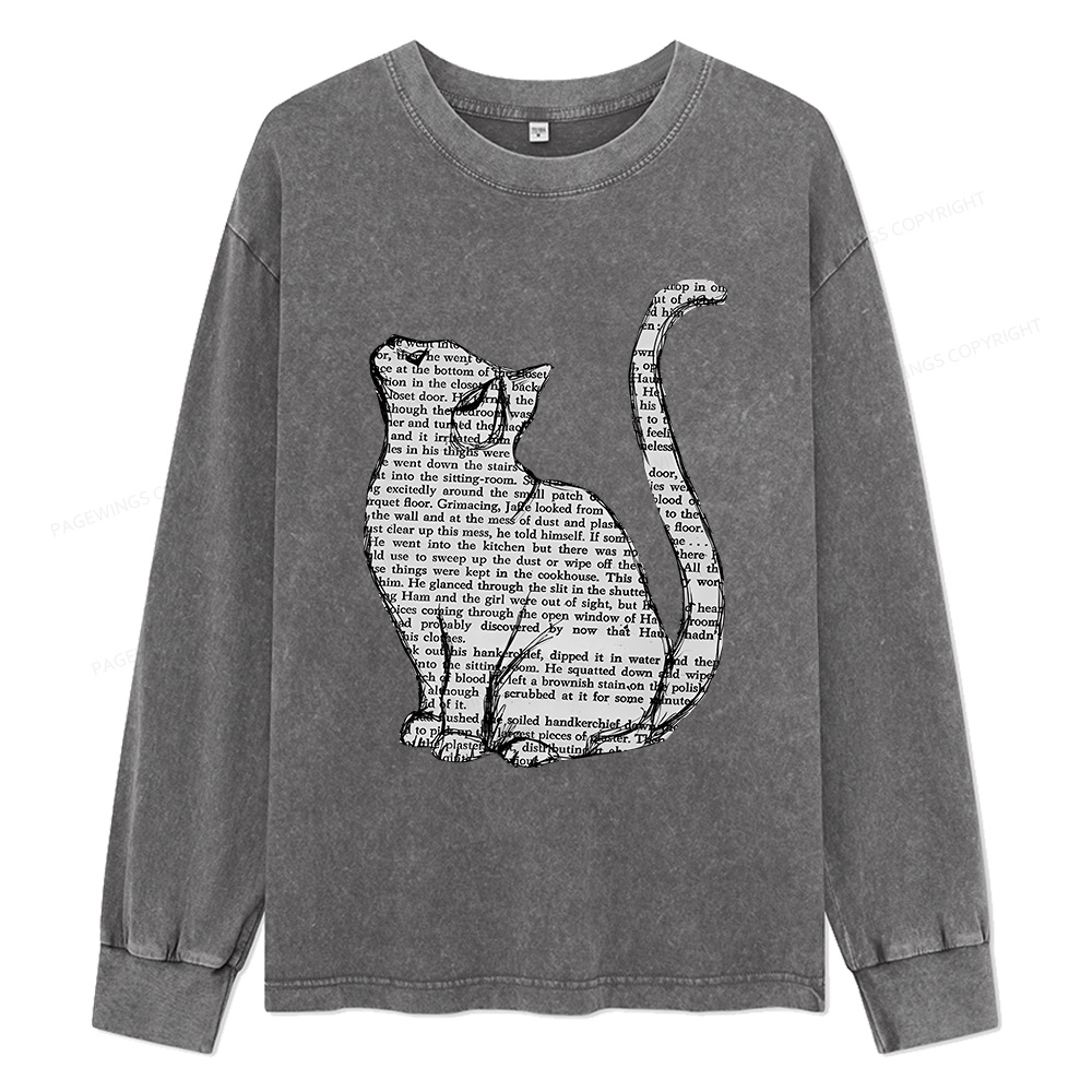 Pagewings Lots Of Books And Cute Cats Unisex Washed Long Sleeve T-shirt
