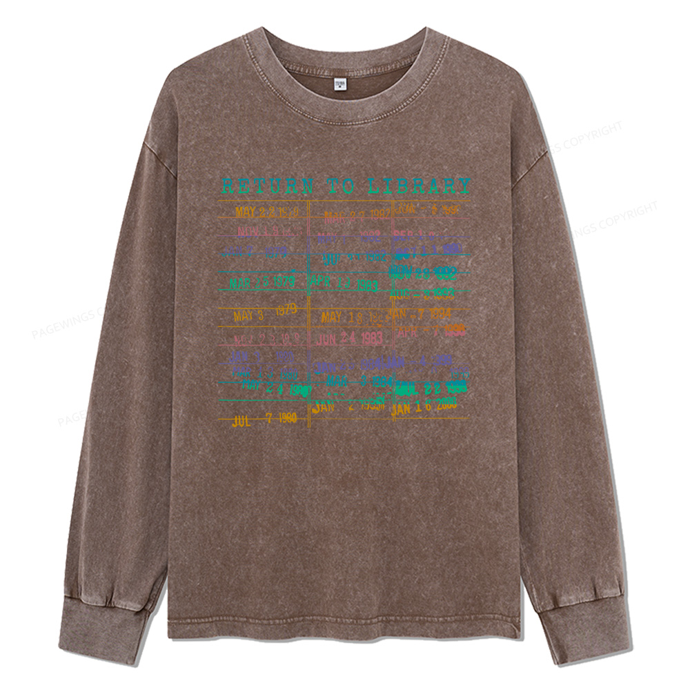 Pagewings Vintage Library Rainbow Unisex Washed Long Sleeve T-shirt