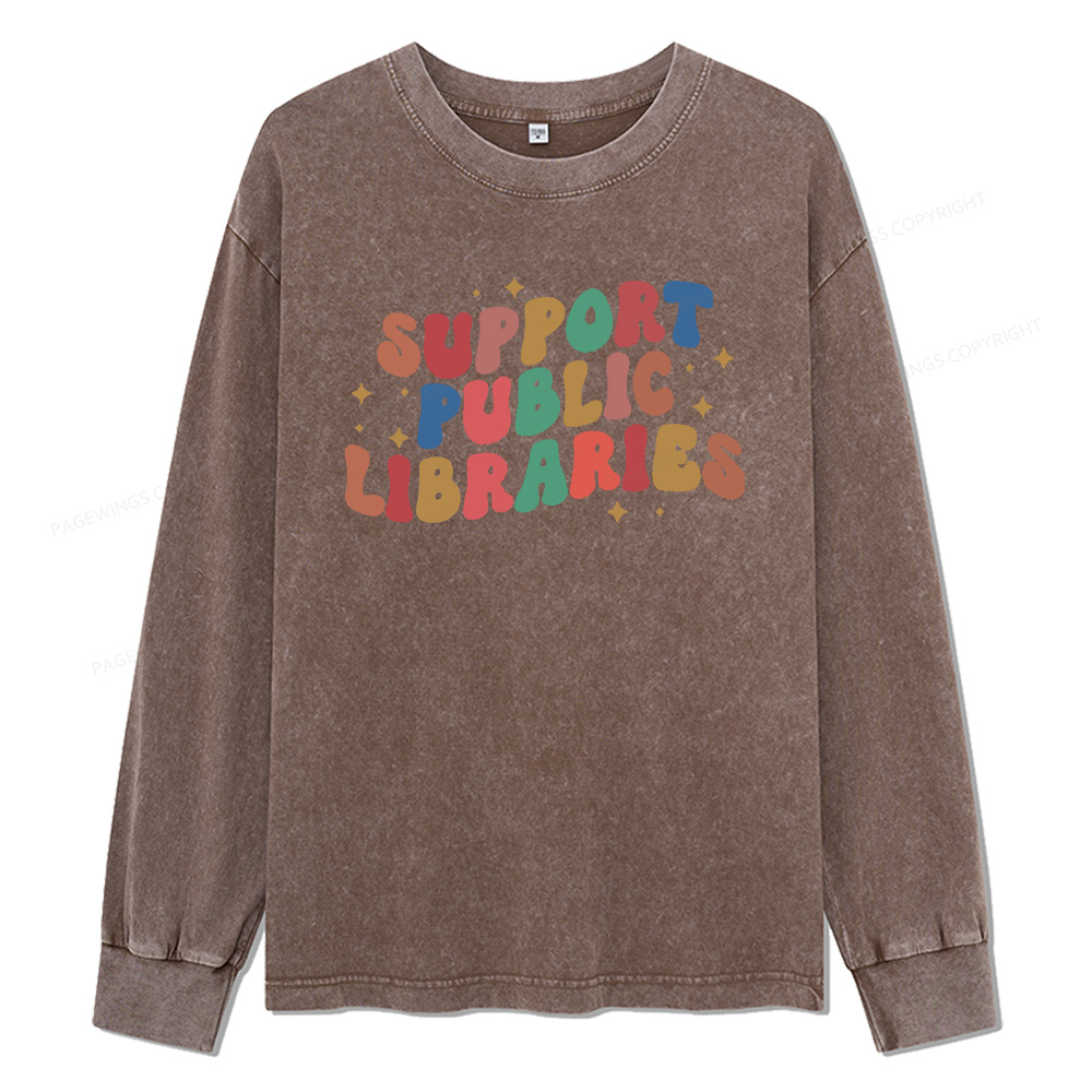 Pagewings Public Library Sweatshirt Unisex Washed Long Sleeve T-shirt