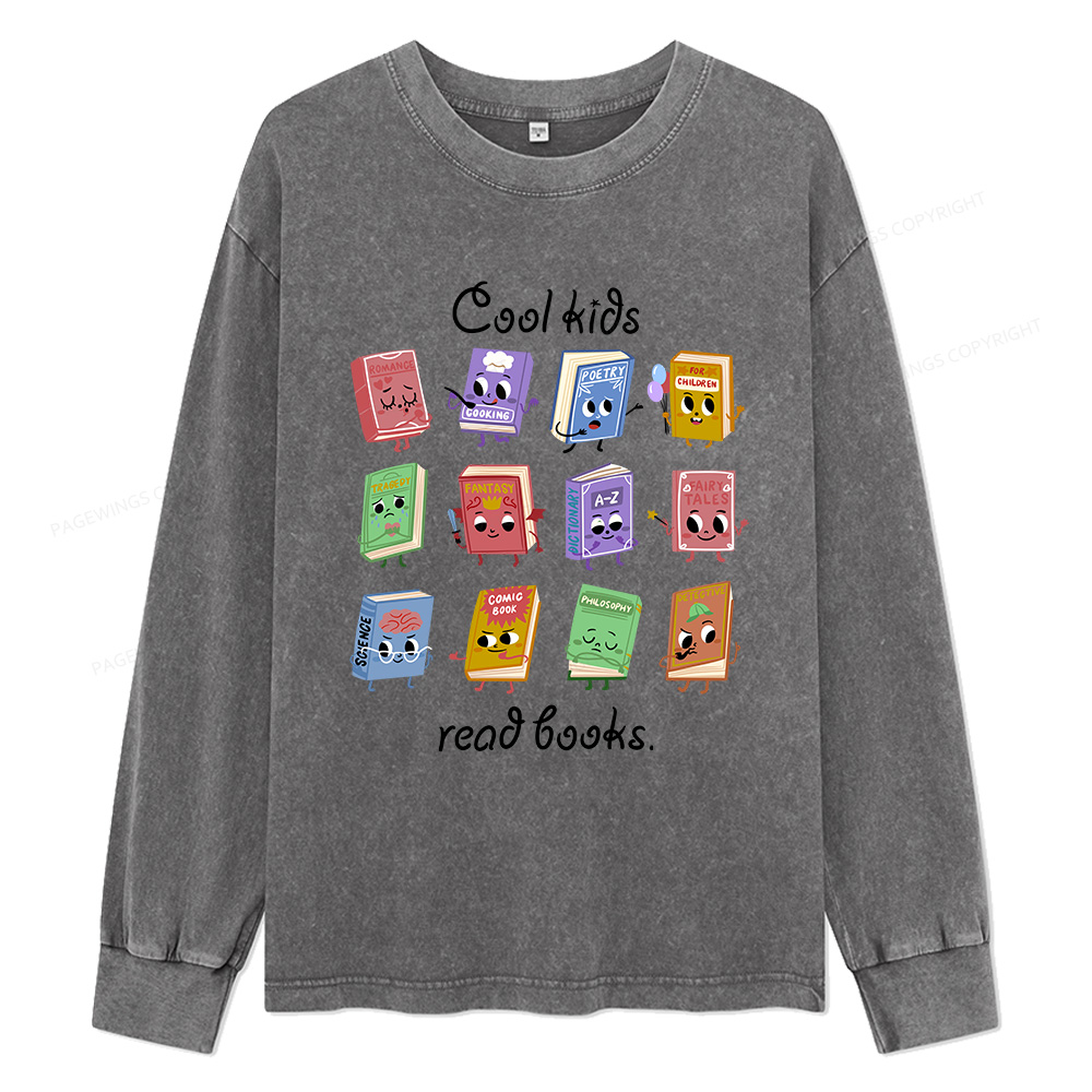 Pagewings Cool Kids Read Books Unisex Washed Long Sleeve T-shirt