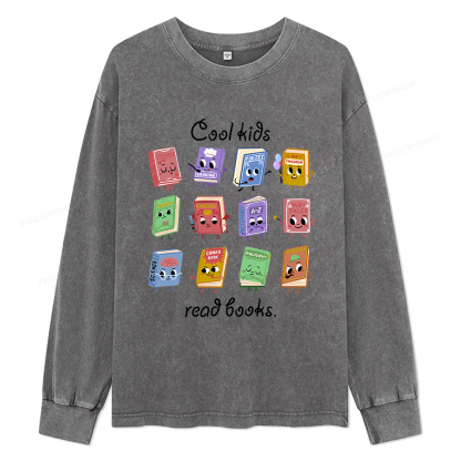 Pagewings Cool Kids Read Books Unisex Washed Long Sleeve T-shirt