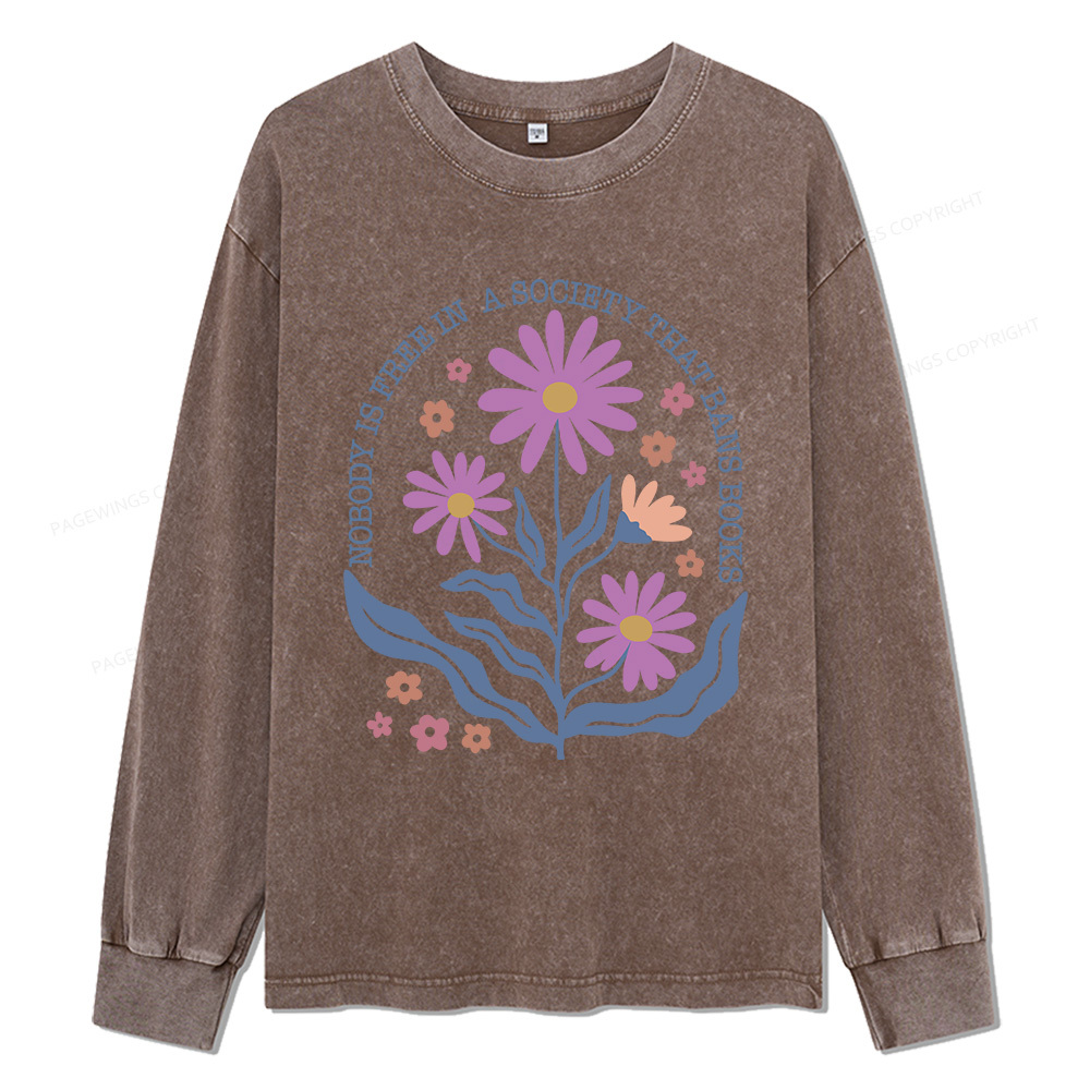 Pagewings Read Banned Books Shirt, Social Justice Gift Unisex Washed Long Sleeve T-shirt