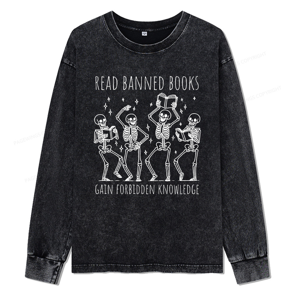 Pagewings Reading Books Tee Book Lover Gift Unisex Washed Long Sleeve T-shirt