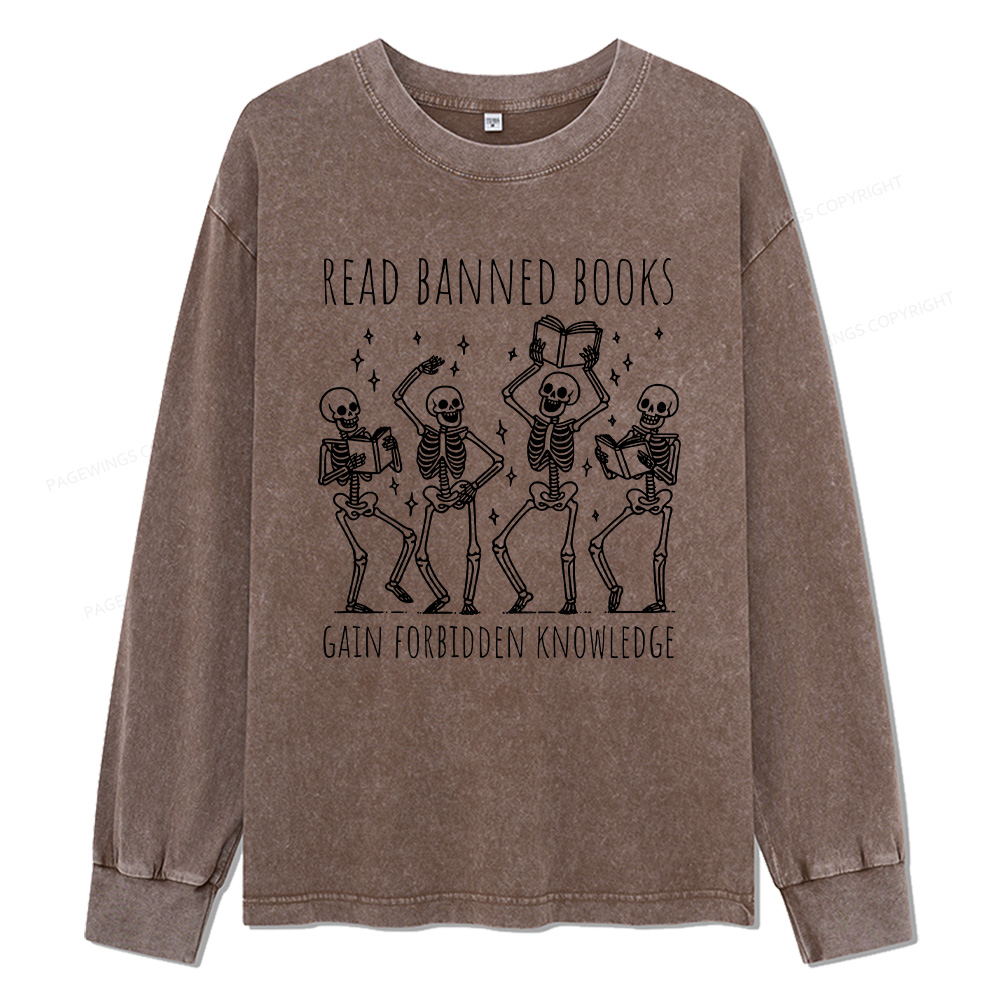 Pagewings Reading Books Tee Book Lover Gift Unisex Washed Long Sleeve T-shirt