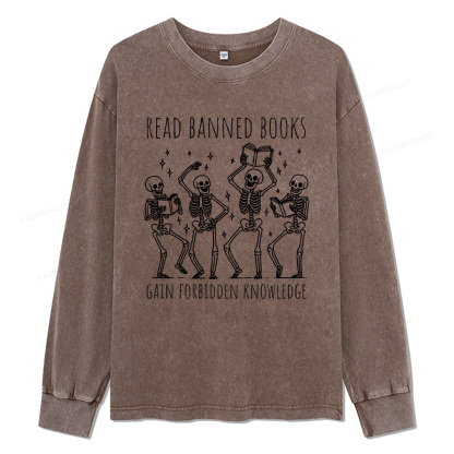 Pagewings Reading Books Tee Book Lover Gift Unisex Washed Long Sleeve T-shirt