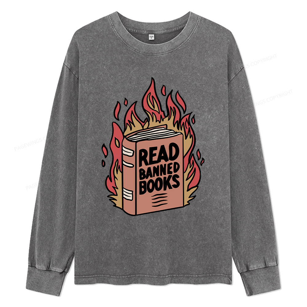 Pagewings Read Banned Books Unisex Washed Long Sleeve T-shirt
