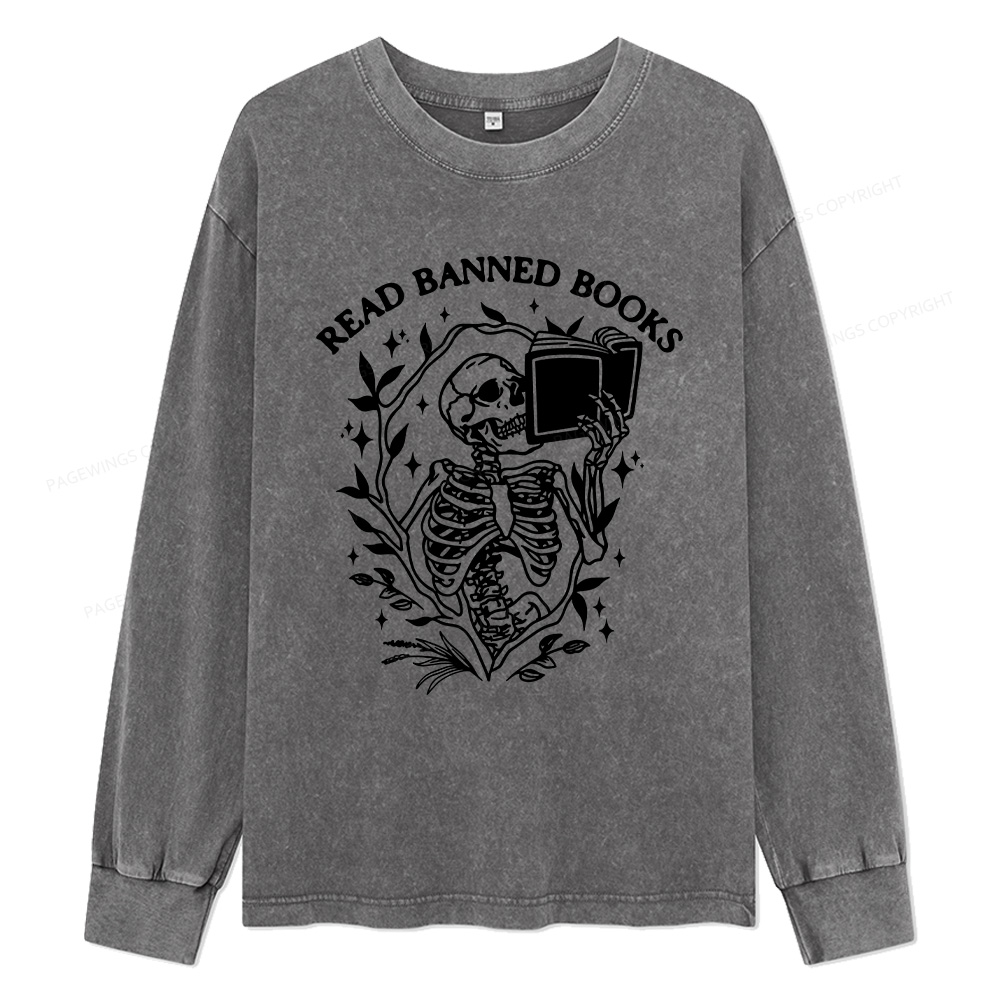 Pagewings Read Banned Books Unisex Washed Long Sleeve T-shirt