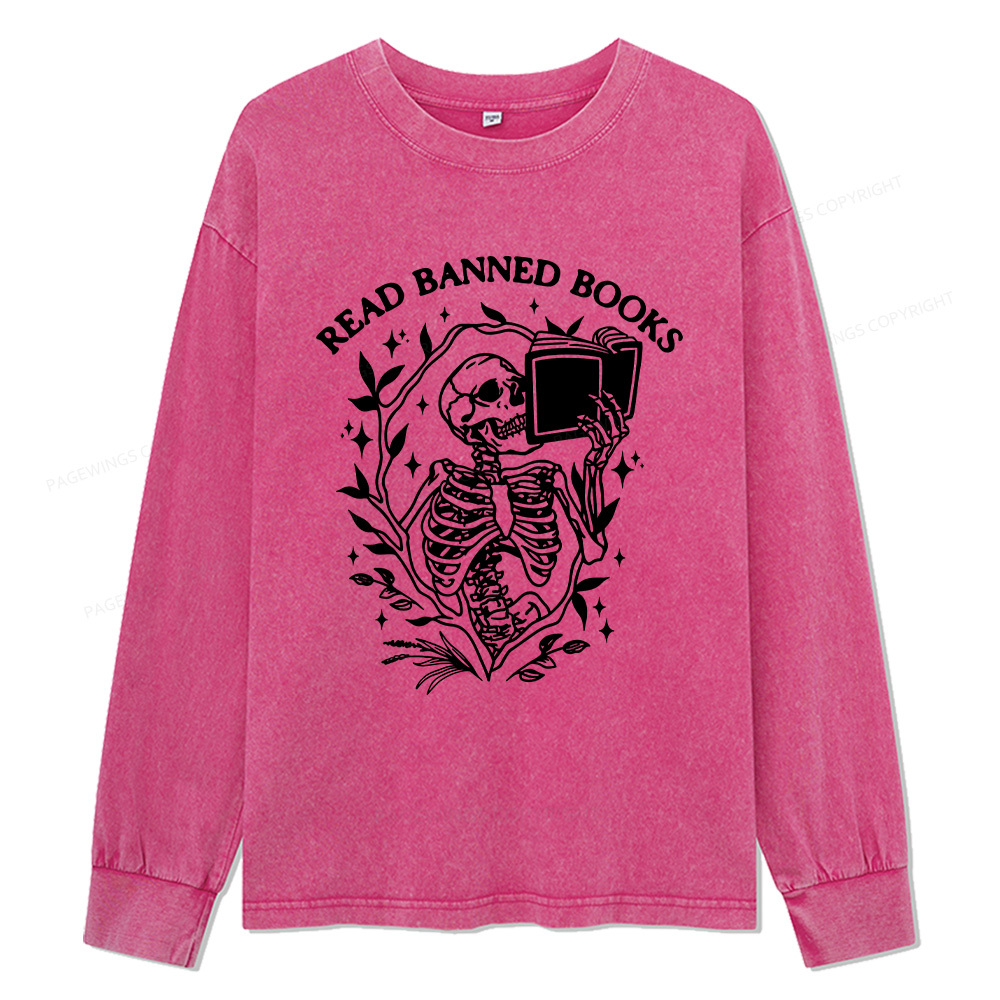 Pagewings Read Banned Books Unisex Washed Long Sleeve T-shirt