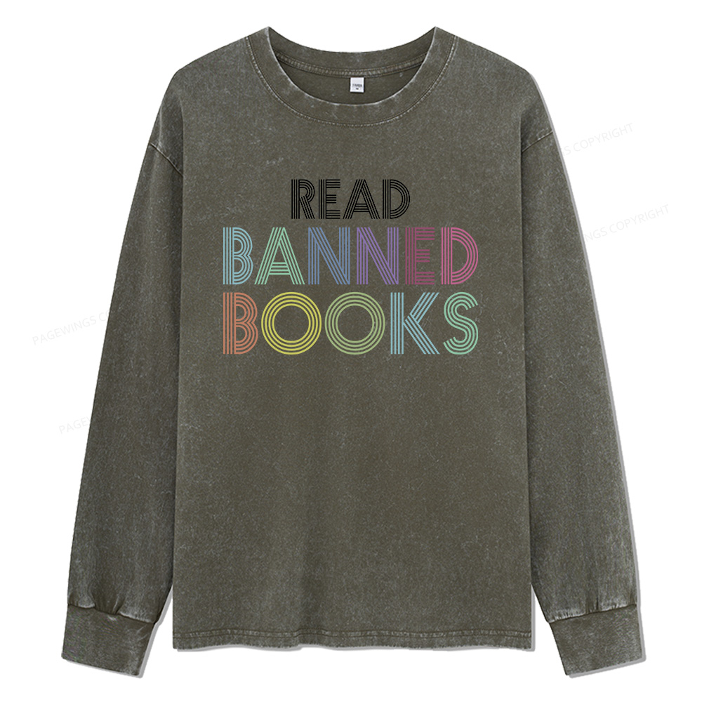 Pagewings Read Banned Books Unisex Washed Long Sleeve T-shirt