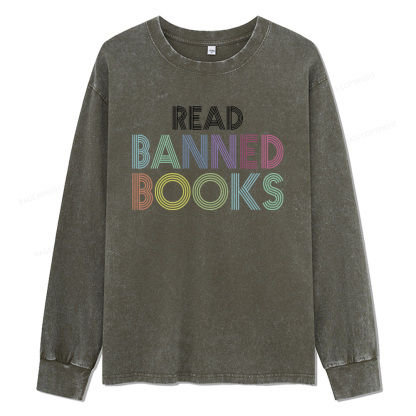 Pagewings Read Banned Books Unisex Washed Long Sleeve T-shirt