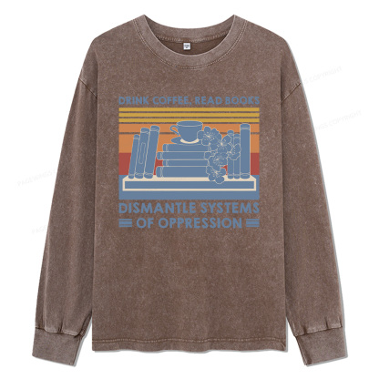 Pagewings Drink Coffee Read Books Unisex Washed Long Sleeve T-shirt
