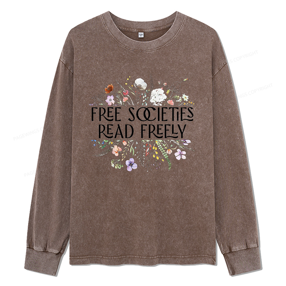 Pagewings Free Societies Read Freely Unisex Washed Long Sleeve T-shirt