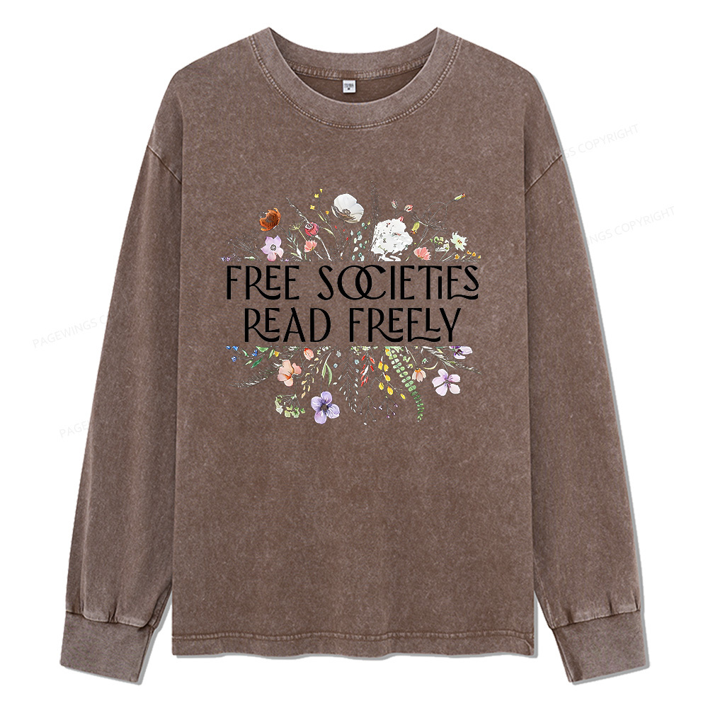 Pagewings Free Societies Read Freely Unisex Washed Long Sleeve T-shirt