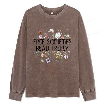 Pagewings Free Societies Read Freely Unisex Washed Long Sleeve T-shirt