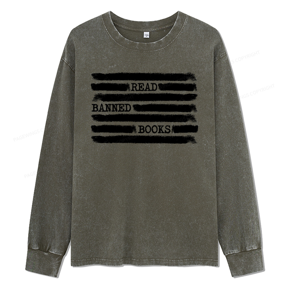 Pagewings Read Banned Books Bookworm Unisex Washed Long Sleeve T-shirt