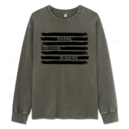 Pagewings Read Banned Books Bookworm Unisex Washed Long Sleeve T-shirt