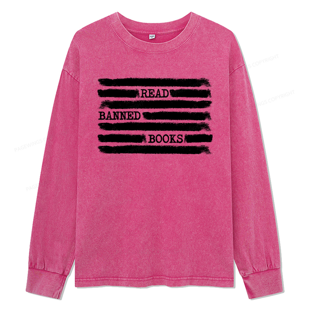 Pagewings Read Banned Books Bookworm Unisex Washed Long Sleeve T-shirt