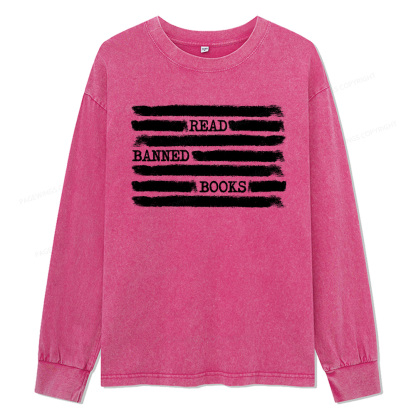 Pagewings Read Banned Books Bookworm Unisex Washed Long Sleeve T-shirt