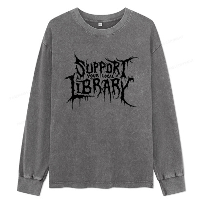 Pagewings Support Your Local Library Unisex Washed Long Sleeve T-shirt