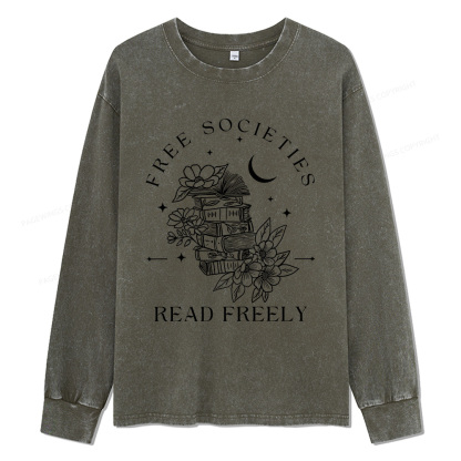 Pagewings Free Societies Read Freely Unisex Washed Long Sleeve T-shirt