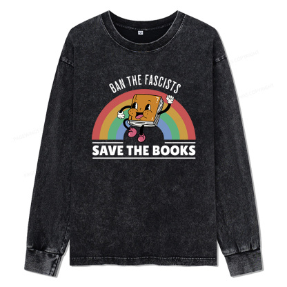 Pagewings Ban The Fascists Save The Books Unisex Washed Long Sleeve T-shirt