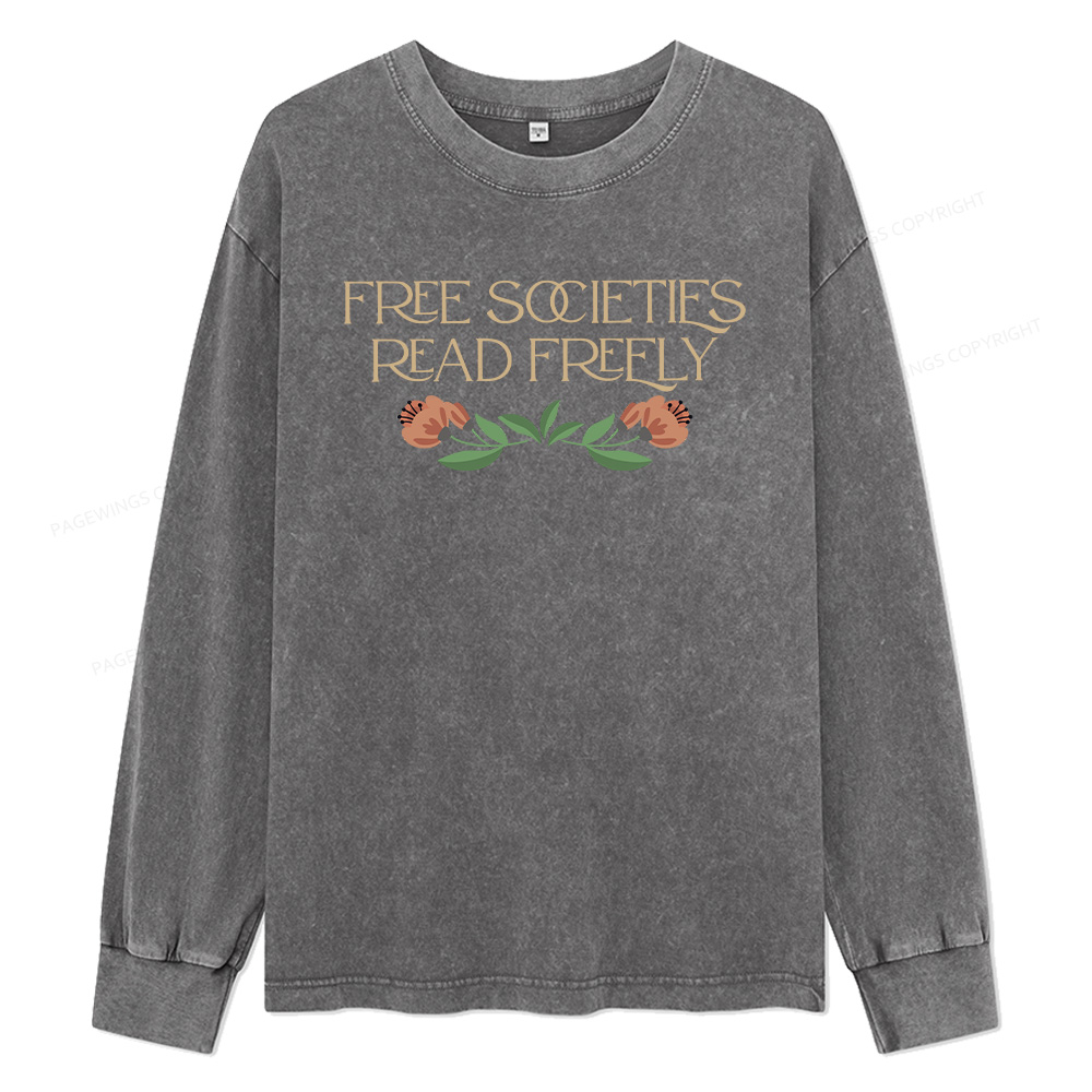 Pagewings Free Societies Read Freely Unisex Washed Long Sleeve T-shirt